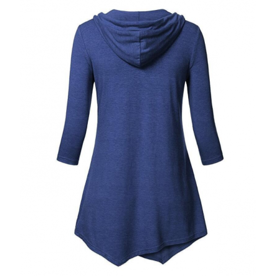 Buy Women Fashion V Neck Hoodie Blue Irregular Striped Long Sweater ...