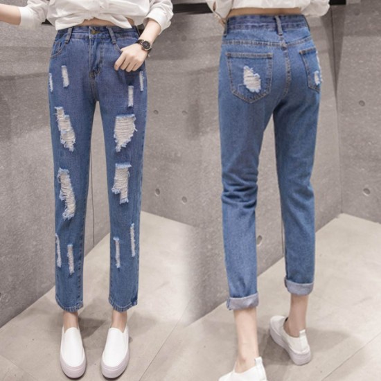 Buy Latest Design Tight Ripped Denim Holes High Waist Jeans Pants WC ...