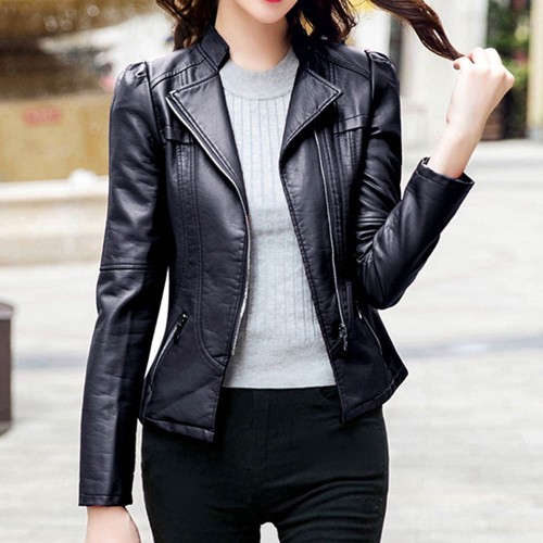 Showing image for Slim Body Fit Women Paragraph Casual Leather Jacket ...