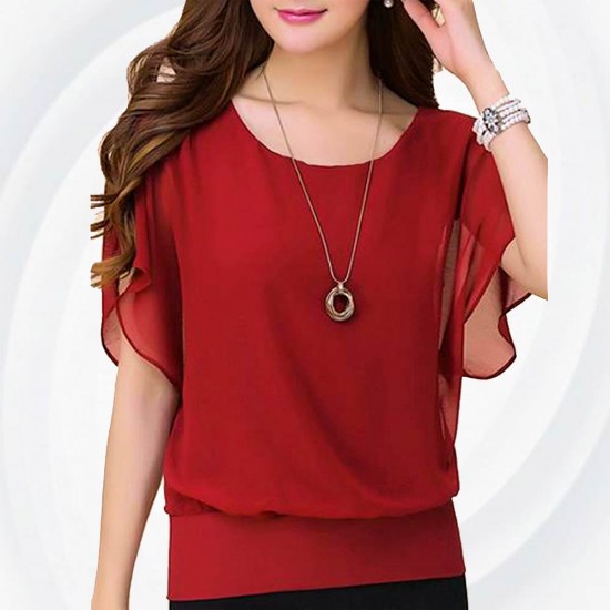 red chiffon shirt