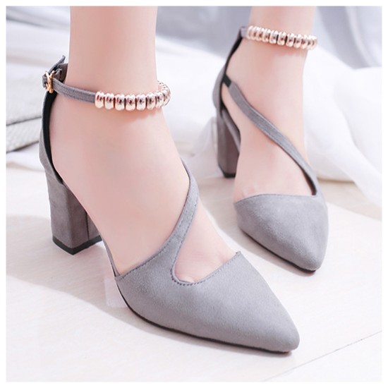 Buy Professionals Women Grey High Heeled Beaded Buckle Sandals Shoes S ...