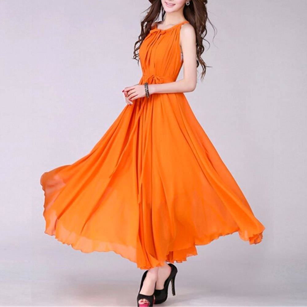 Buy Women Fashion Orange Color Beach Bohemian Elegant Chiffon Maxi ...