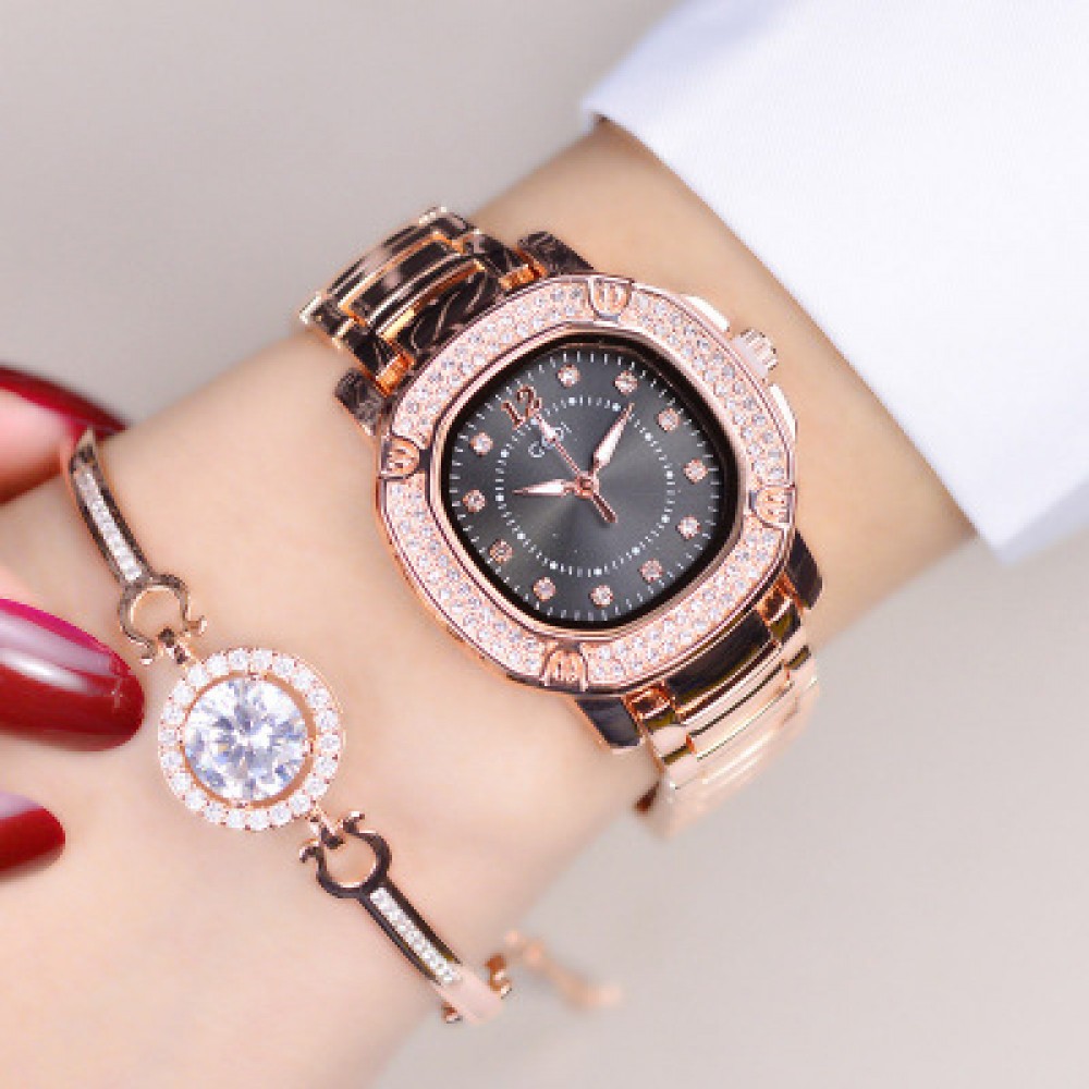 Buy High End Fashion Diamond Square Black Dial Bracelet Watch W-78BK ...