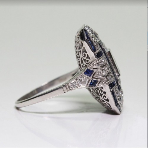 Antique Art Deco Silver Plated Blue Sapphire Rings R 60BL