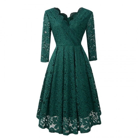 Buy Lace Patchwork V Neck Flare Green Dresses Businessarcade 1278