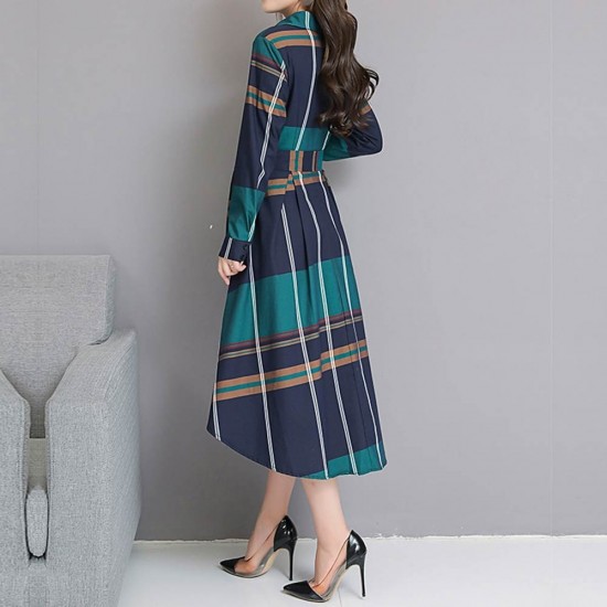 Women Plaid Waist Stylish Irregular Long Section Dress| BusinessArcade.com