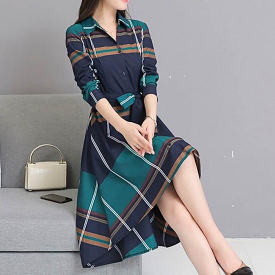 Women Plaid Waist Stylish Irregular Long Section Dress| BusinessArcade.com