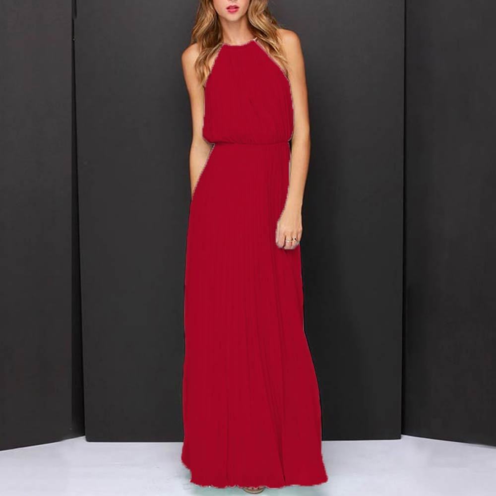Buy Casual Slim Halter Red Maxi Dress 