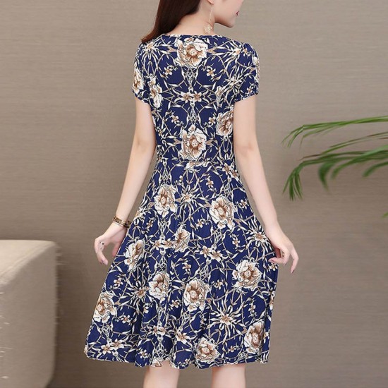 Buy Floral Printed Blue Cute Knee Length Dress Wc-370BL | Fashion ...