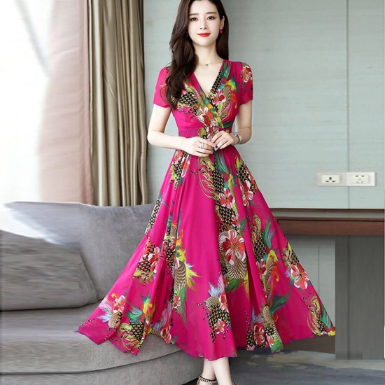 Buy Summer New Floral Printed Short Sleeve Maxi Dress WC-354PK ...