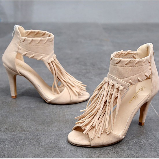 chain bandage double tassel stiletto sandals