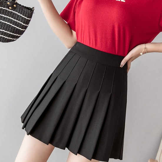 Buy High Waist Elastic Pleated Short Skirt - Black