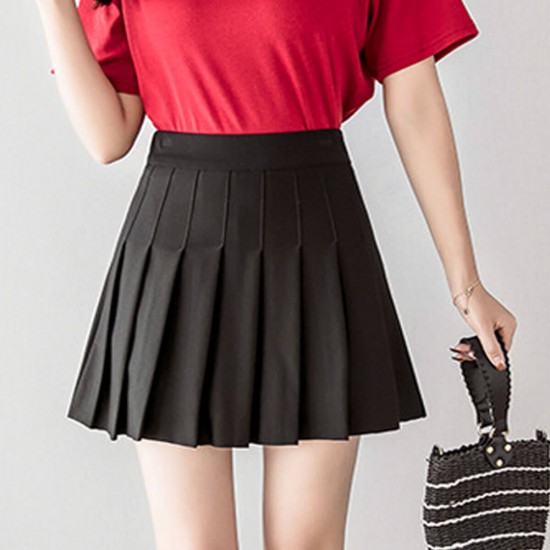 Buy High Waist Elastic Pleated Short Skirt - Black