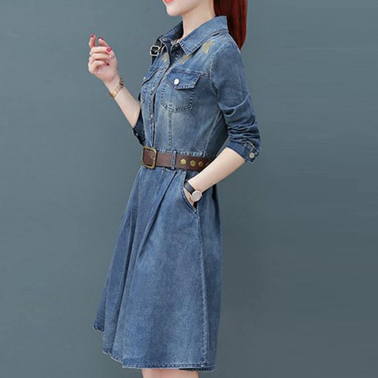 long sleeve denim midi dress