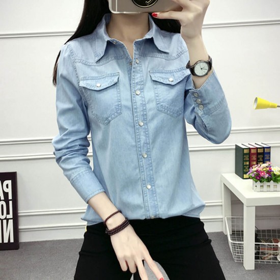 light blue denim shirt outfit