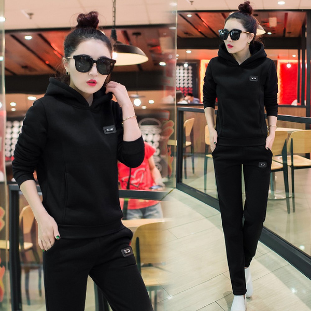 Buy Leisure Hooded Two Piece Sportswear Suit - Black | BusinessArcade.com