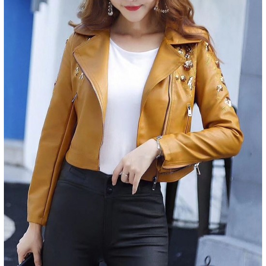 female short leather jacket