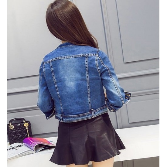 Round neck shop jean jacket