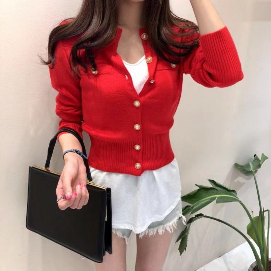 short red cardigan