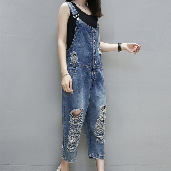 denim ripped jumpsuit