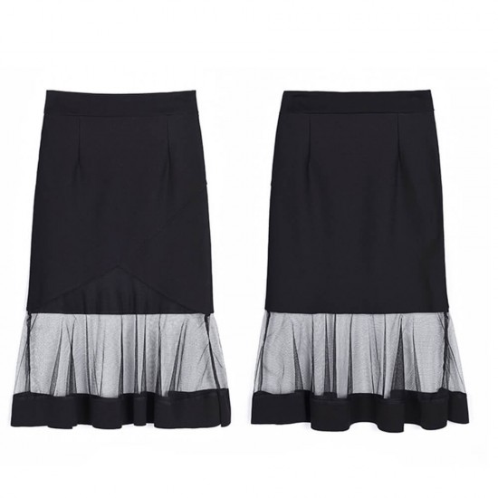 Black mesh knee length skirt hotsell