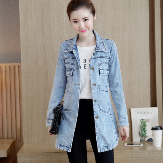 Floor length denim store jacket