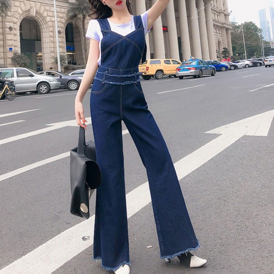 flared denim jumpsuit