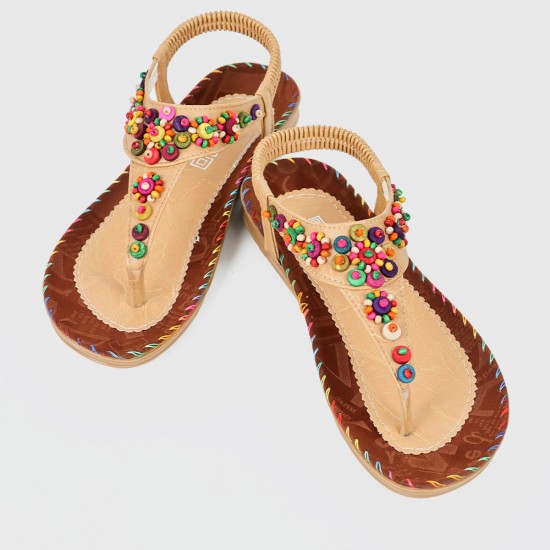 bohemian beaded flat women sandals brown 7ZWBlD1C1e