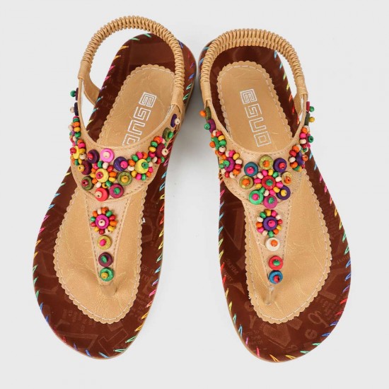 bohemian beaded flat women sandals brown hycnbtE6xt