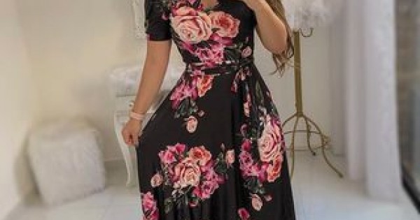 Buy best Elegant Floral Printed Half Sleeves Maxi Dress - Black