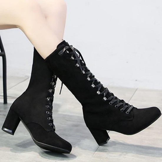 Mid calf high cheap heel boots