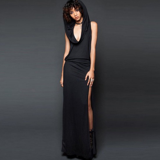 Open back clearance black maxi dress