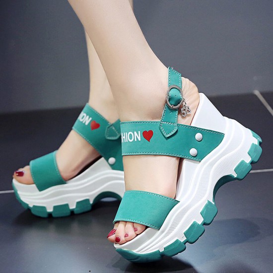 Buy Thick Bottom Back Strapped Heels Wedge Sandals -Green, Fashion