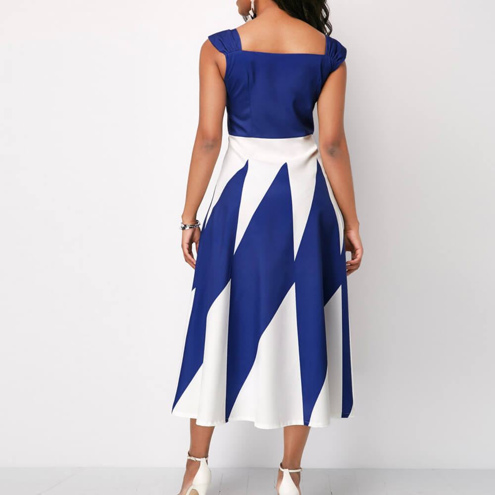 Buy Geometric Pattern Square Neck A Line Maxi Dress - Blue | Fashion ...