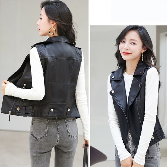 SLEEVELESS ZIPPER LEATHER JACKET