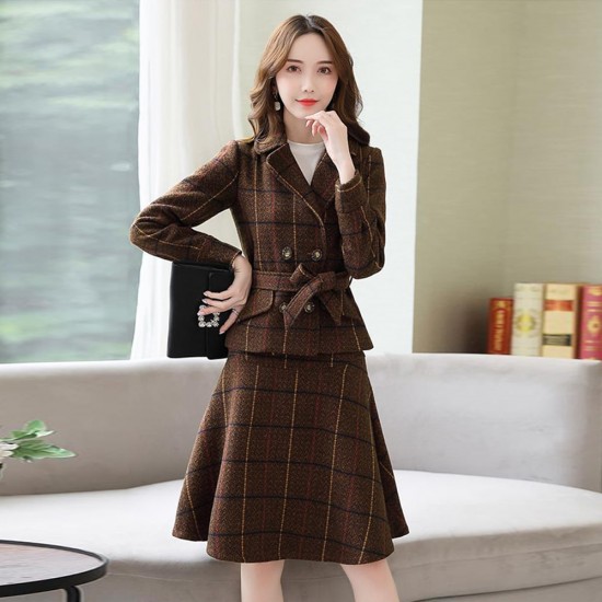 Women Tweed Short Jacket Coat + Mini Skirt 2 Two Piece Set Fashion Suit