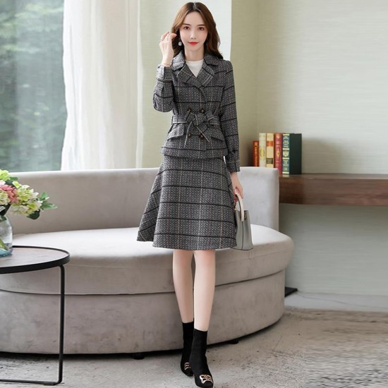 Buy Beautiful Two Piece Tweed Jacket And A-Line Mini Skirt - Grey