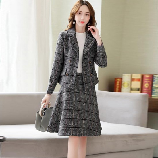 Buy Beautiful Two Piece Tweed Jacket And A-Line Mini Skirt - Grey