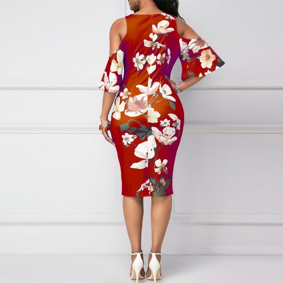 Open shoulder outlet floral dress