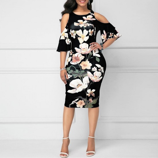 Black cold shop shoulder midi dress