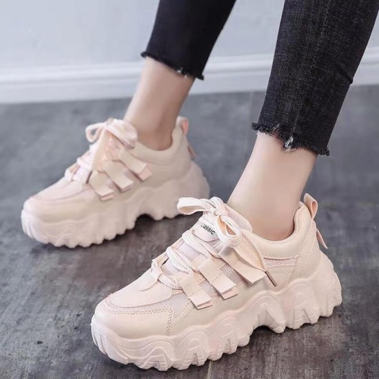 Amazon.com: Walking Running Shoes Fashion Womens Breathable Lace Up Shoes  Chunky Heels Casual Sandals Athletic Casual Sport Gym Sneakers (Beige, 6.5)  : Sports & Outdoors