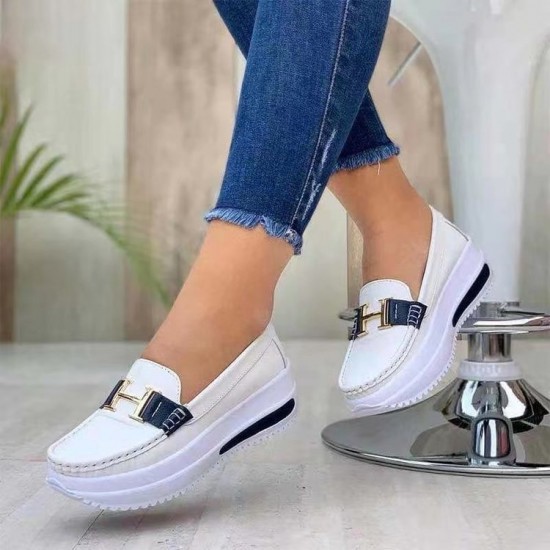 Buy Vintage Style Platform Women s Loafer Flats White Look