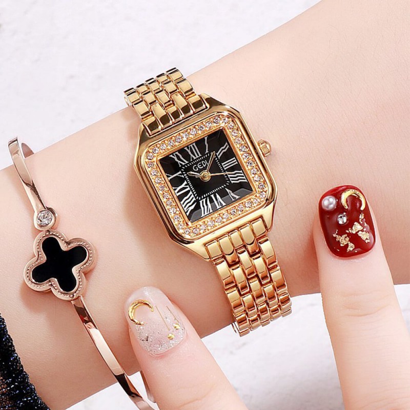 Buy Square Shape Mesh Strap Ladies Bracelet Watch - Gold 