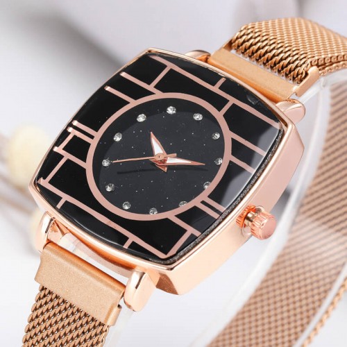 Buy Women's Fashion Mesh Band Square Dial Watch - Gold | BusinessArcade.com