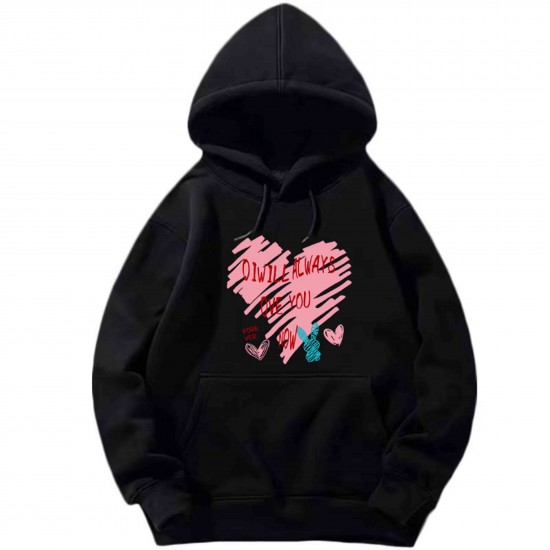 Heart print kangaroo print drawstring hoodie hot sale