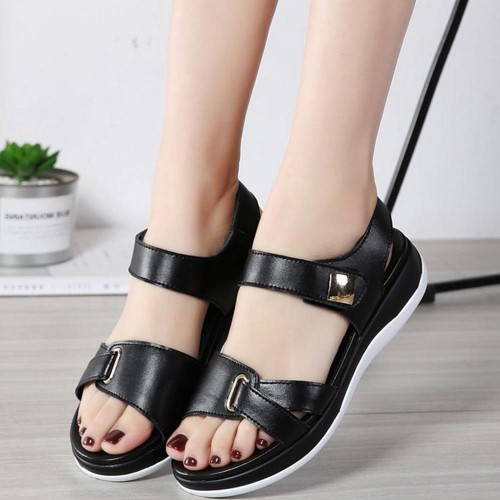 Buy Velcro Closure Open Toe Bottom Flat Women Sandals - Black | Fashion ...