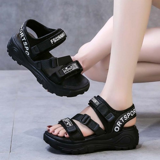 Buy Velcro Thick Soled Strappy Open Toe Sports Sandals Black