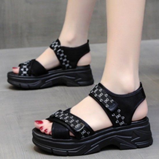 Buy Cross Border Open Toe Velcro Closure Strappy Wedge Sandals