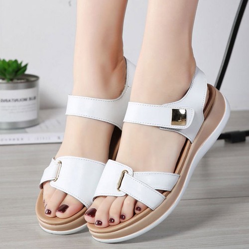 Buy Velcro Closure Open Toe Bottom Flat Women Sandals - White | Fashion ...