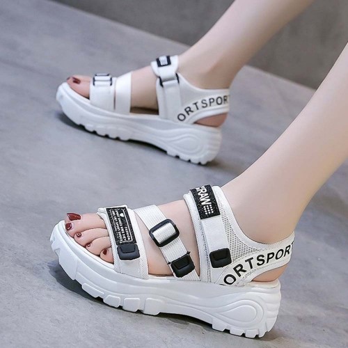 Buy Velcro Thick Soled Strappy Open Toe Sports Sandals - White ...